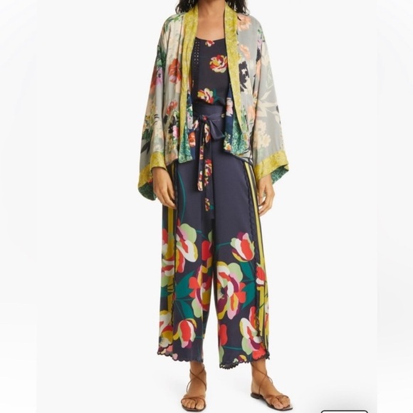 NEW Johnny Was Cassandra Floral Wide-Leg Scallop Tie Elastic Waist Silk Pants - Picture 4 of 17